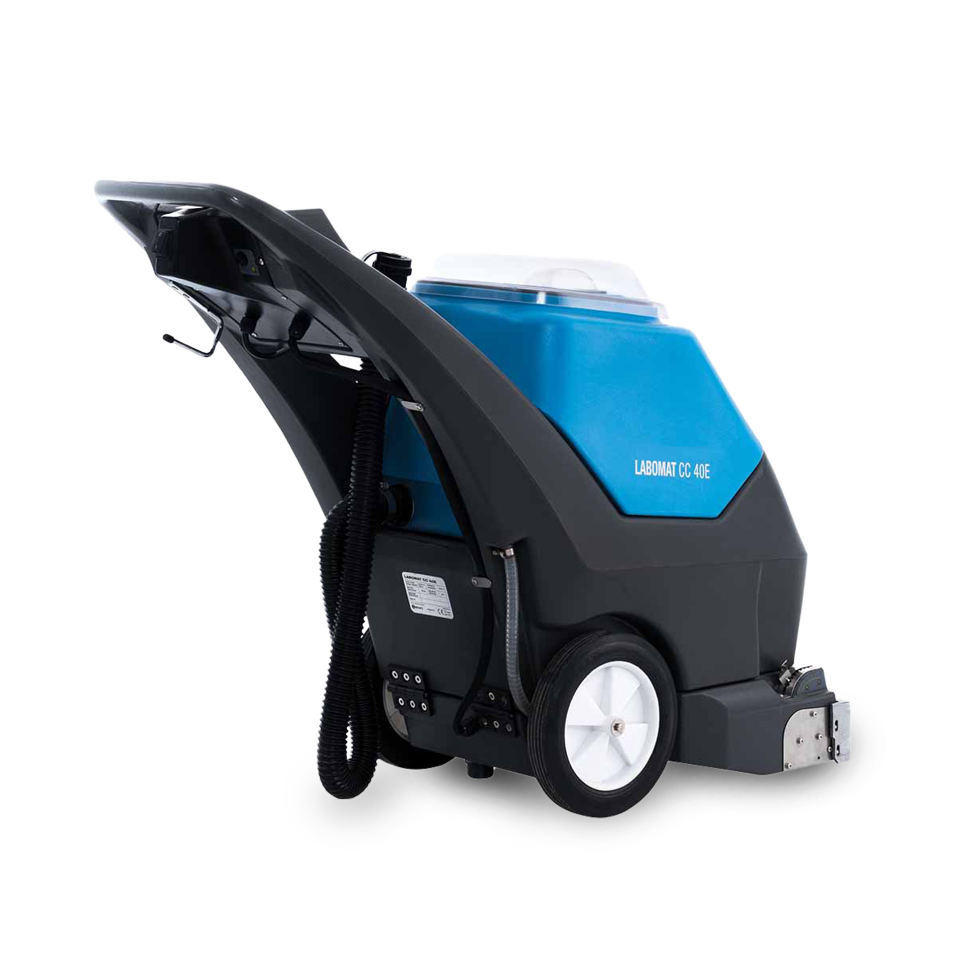 Görselde LABOMAT CC40E modelinin kompakt yapısı ve geniş fırça başlığı görünmektedir. Endüstriyel temizlik ve cilalama işlemleri için etkili bir performans sunar, dar alanlarda bile kolay kullanım sağlar.